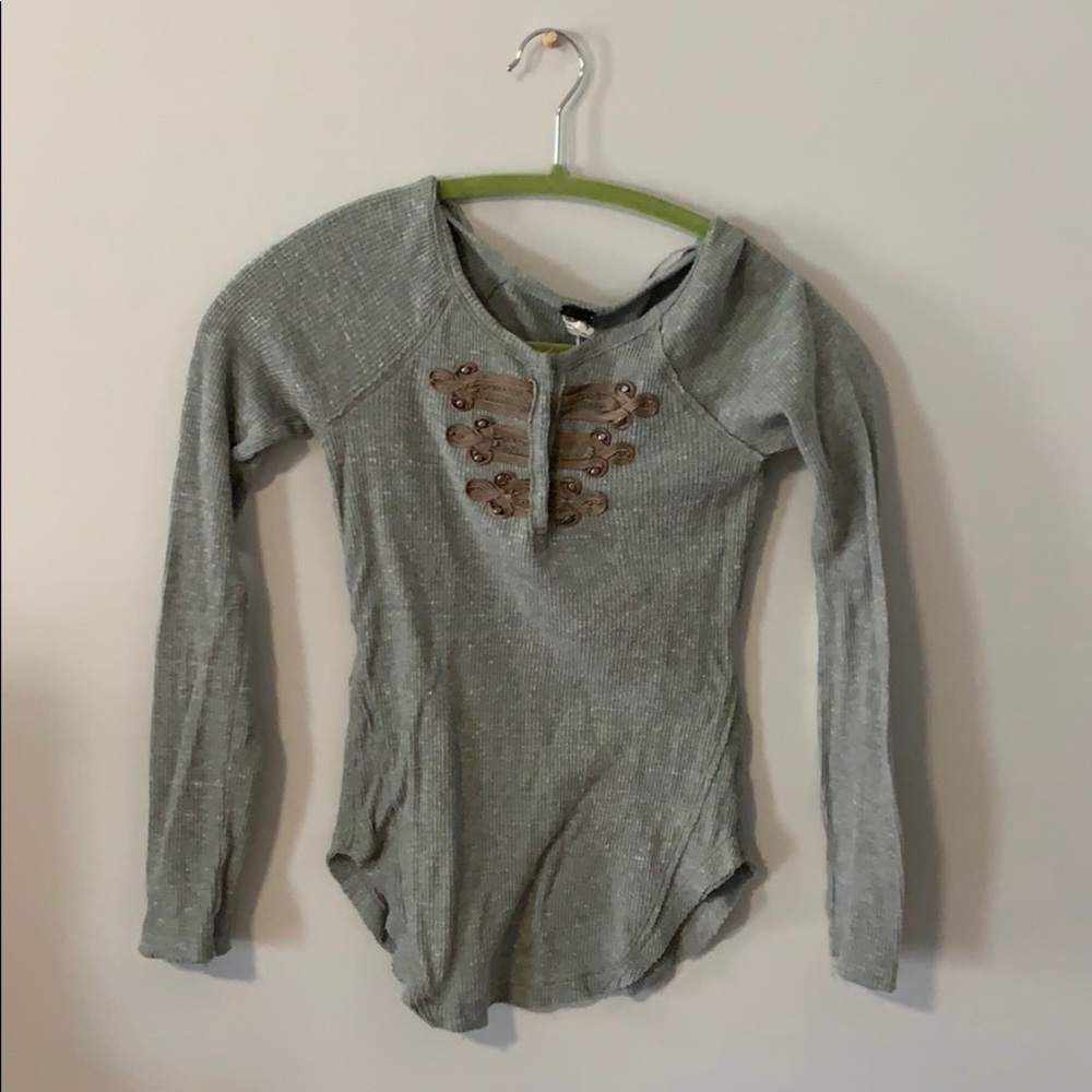 Free People Long Sleeve Waffle Shirt